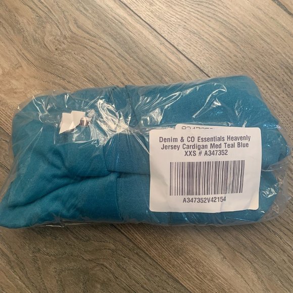 NWT DENIM & CO. ESSENTIALS HEAVENLY JERSEY CARDIGAN MEDIUM TEAL BLUE XXS - Picture 6 of 8